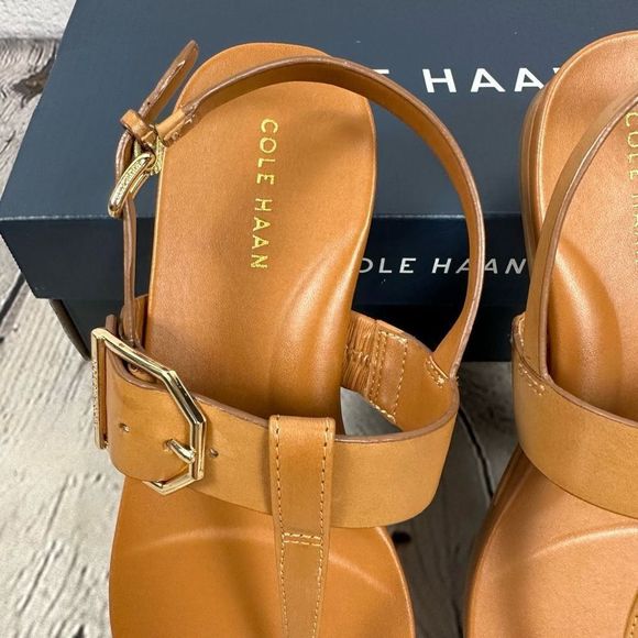 Cole Haan Women’s Francine Demi Thong Sandals Pecan Leather Double Buckles 5.5B - Picture 3 of 6